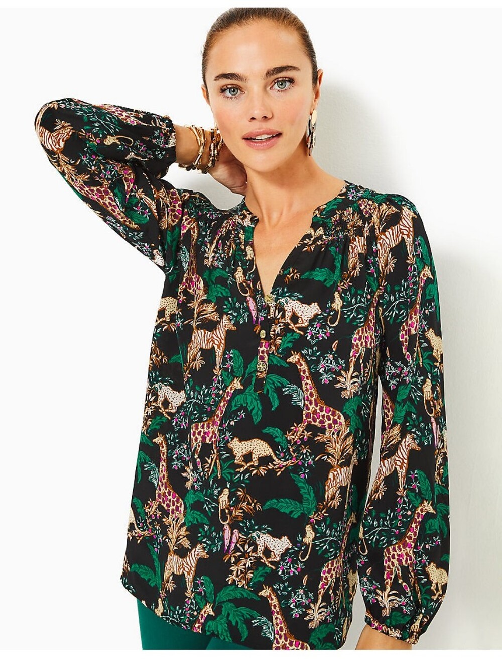 Lilly Pulitzer ELSA TOP MULTI DANCING IN THE MOONLIGHT 100% Silk Size Large